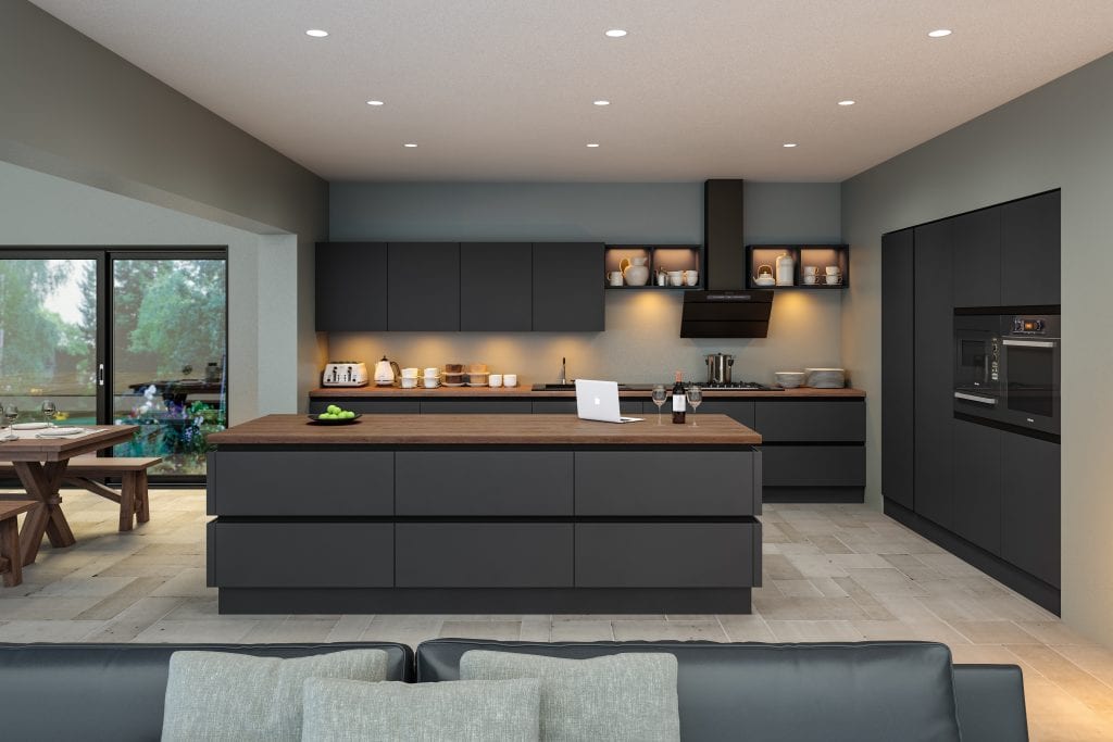 Handleless kitchen in supermatt grey