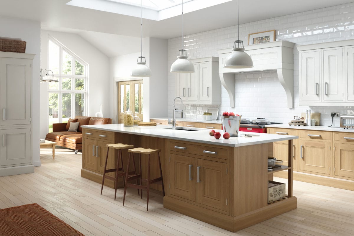 oak and ivory painted inframe kitchen