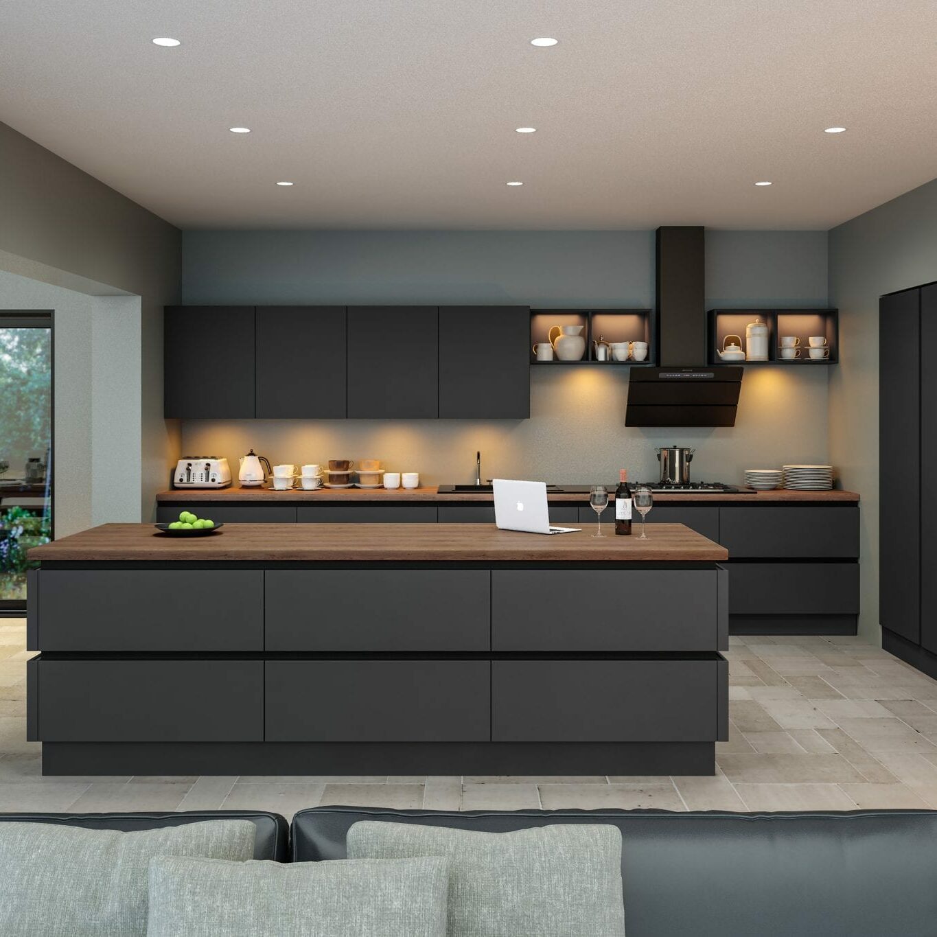 Handleless kitchen in supermatt grey